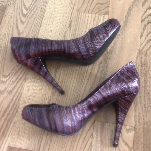 Purple animal print wedding dance high heel pump almond toe snake metallic prom - Picture 8 of 8